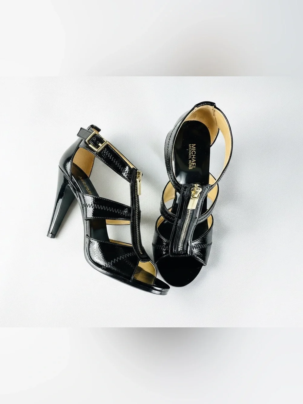 MICHAEL Michael Kors Black Patent Leather T-Strap Zip High Heels